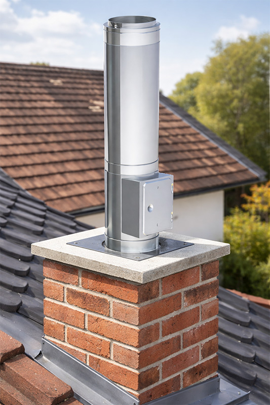 Schornsteinerhöhung auf einem gemauerten Schornstein