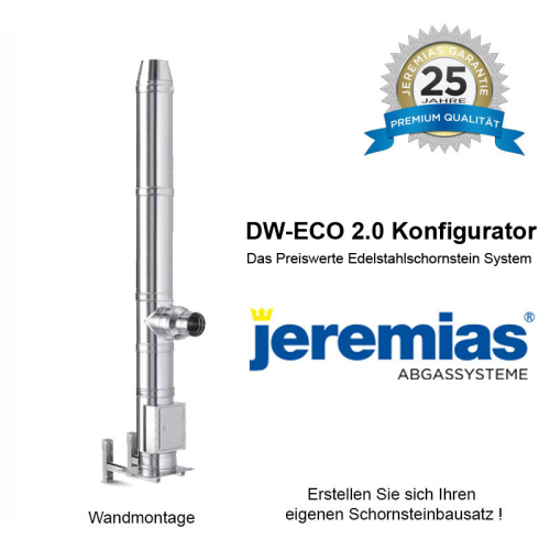 Jeremias DW-ECO 2.0 Edelstahlschornstein 130mm ca. 11,3m Wandmontage 50mm Wandabstand