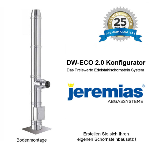 Jeremias DW-ECO 2.0 Edelstahlschornstein 130mm ca. 6,4m Bodenmontage 50-250mm Wandabstand
